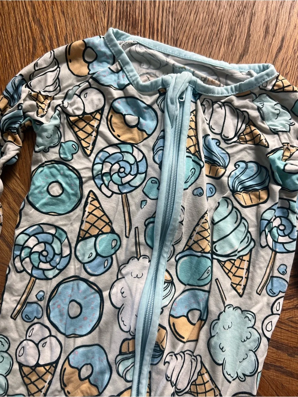 Little Sleepies | Kids Long Sleeve One-Piece Pajamas in Light Blue Treat Print
